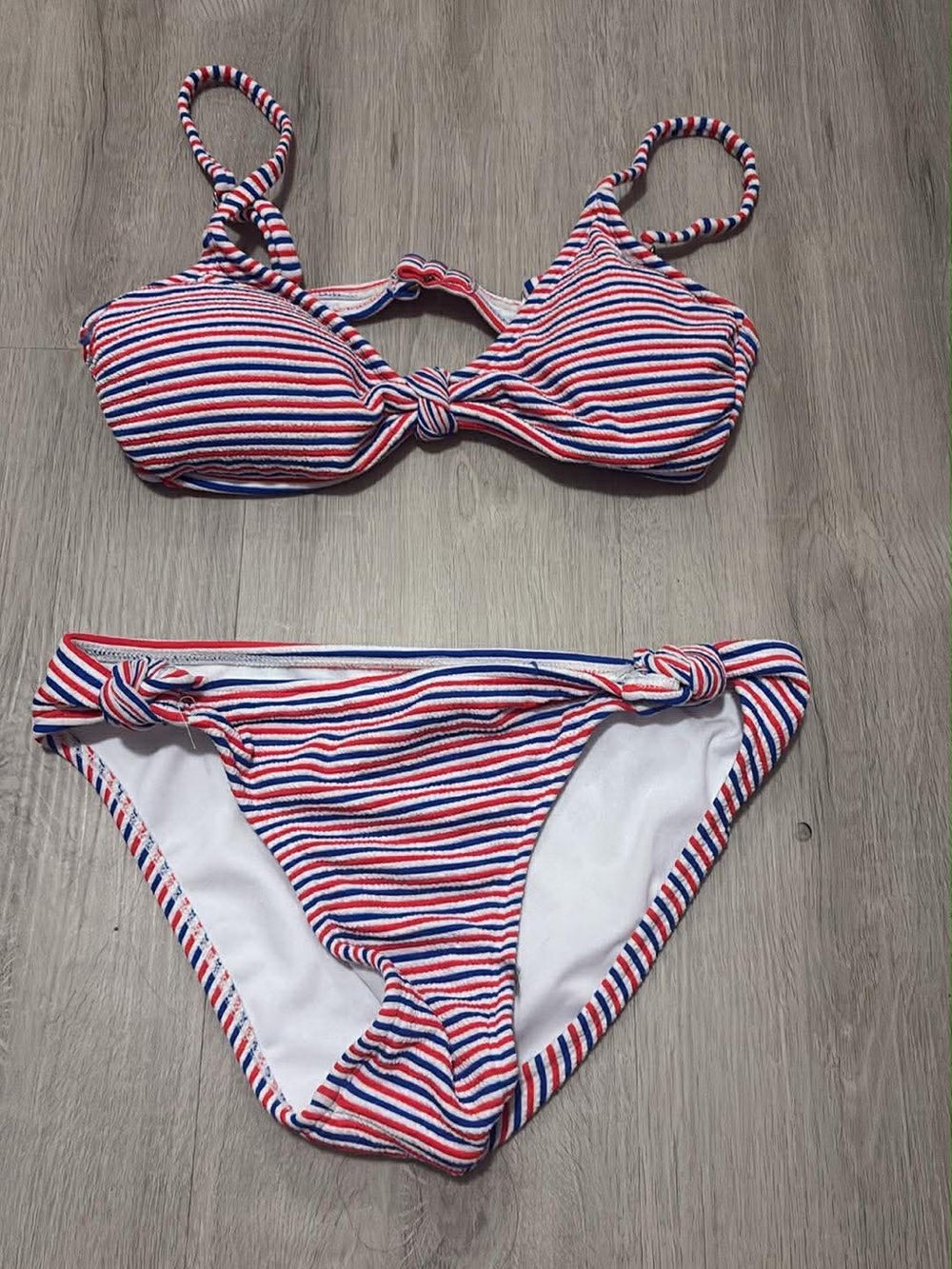 Red, White & Blue Striped Knot Bikini Set